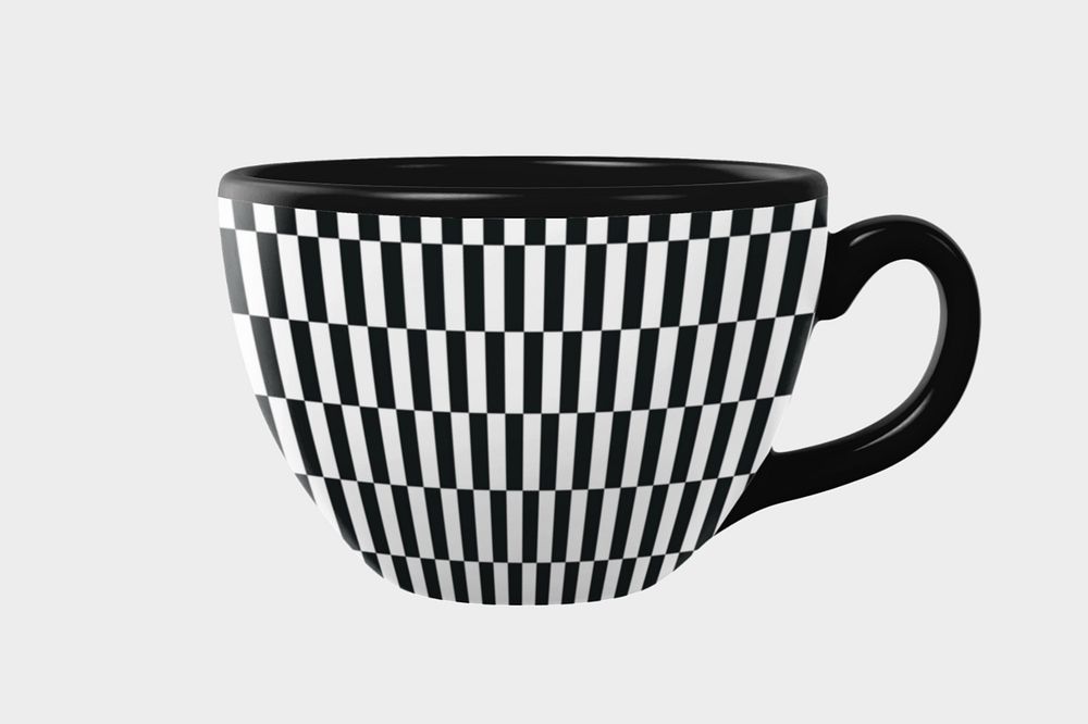 Ceramic coffee cup mockup, checkered design