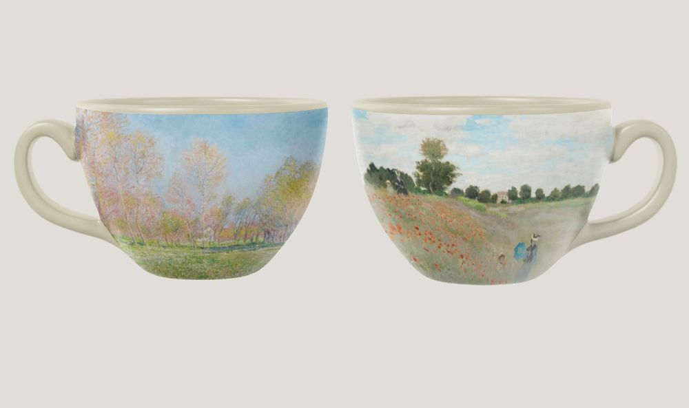 Ceramic coffee cups mockup, landscape design