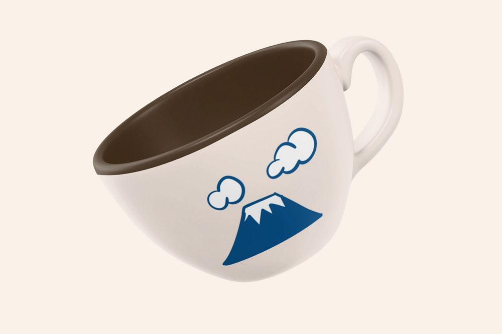 Ceramic coffee cup mockup, mountain doodle design