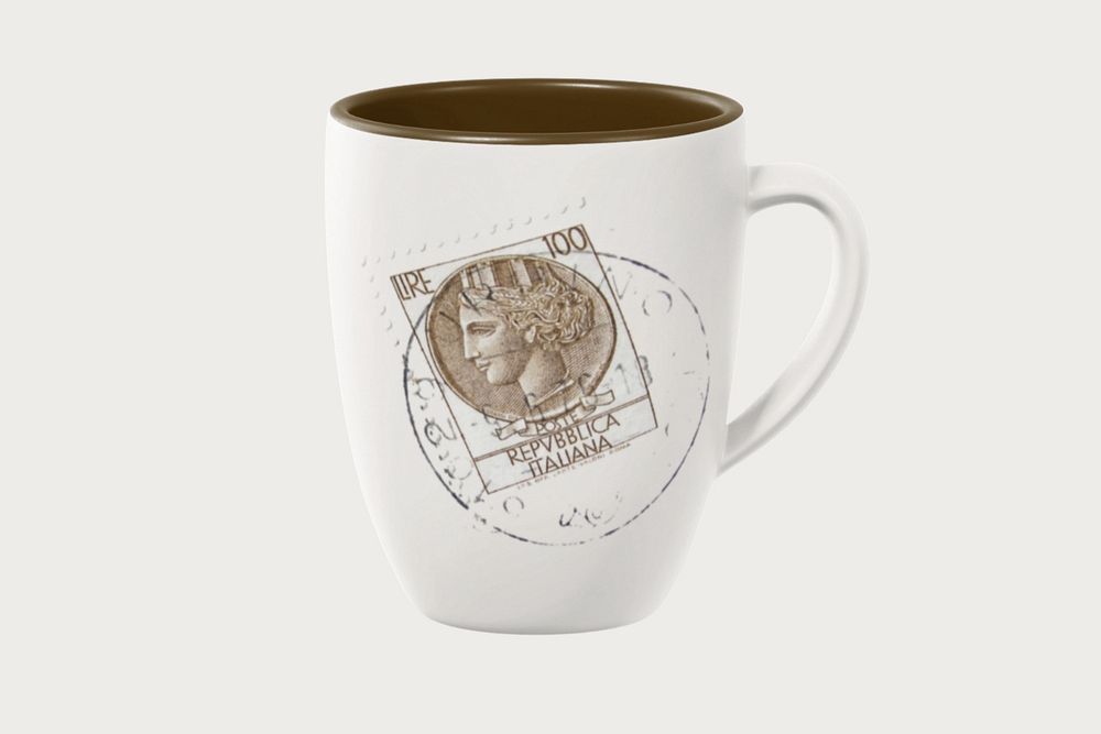 Coffee mug mockup, vintage ceramic design
