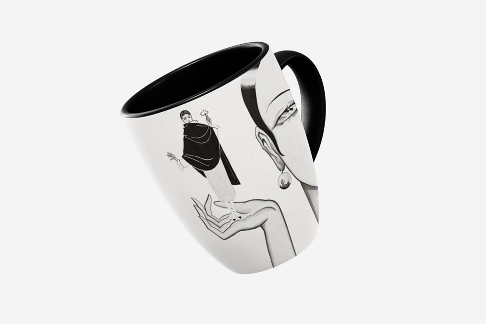 Coffee mug mockup, vintage woman ceramic design