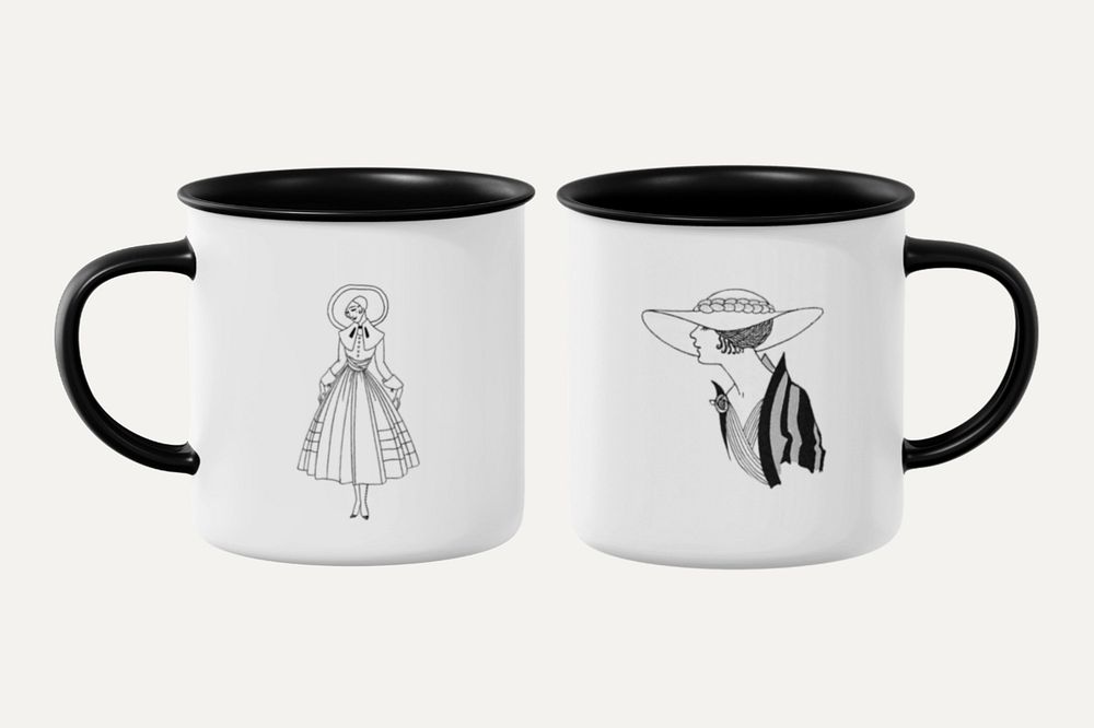 Camping mugs mockup, vintage fashion product design