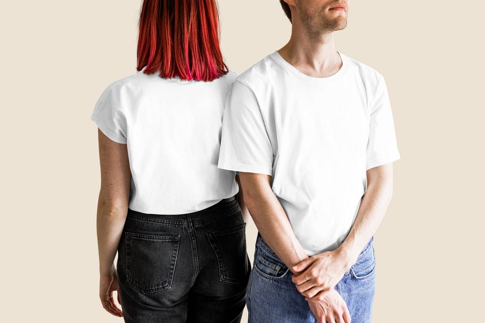 Casual tee couple mockup, fashion editable design