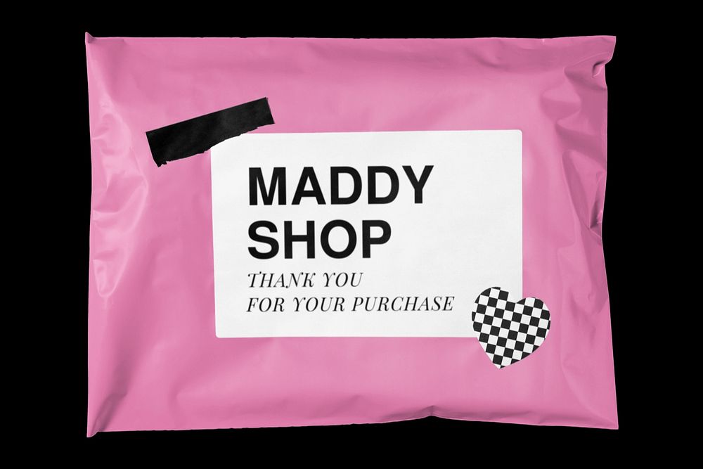 Label mockup, pink shipping bag