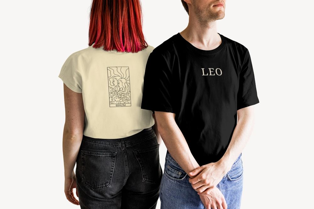 Casual tee couple mockup, fashion editable design