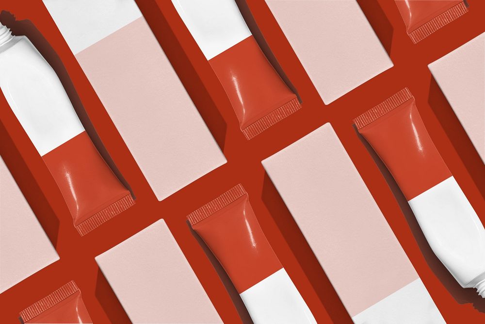 Red tube pattern mockup, flay lay design