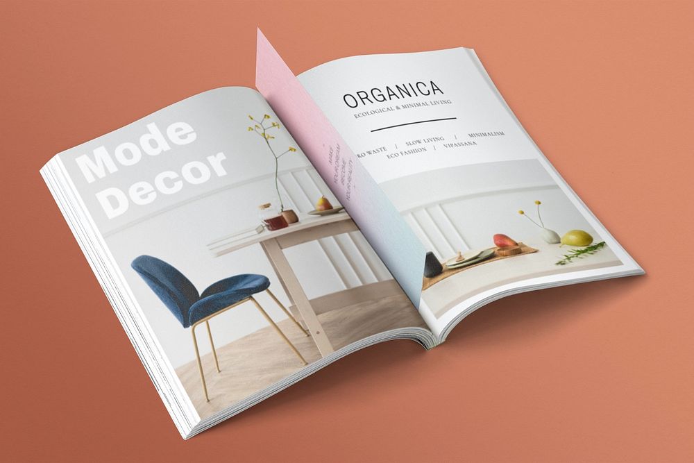 Open magazine book mockup, publication