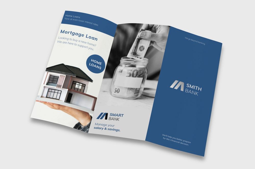 Mortgage tri-fold brochure mockup, professional business design