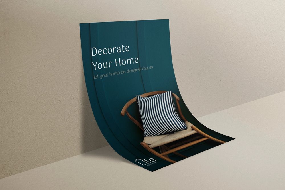 Realistic home decor poster mockup, editable text