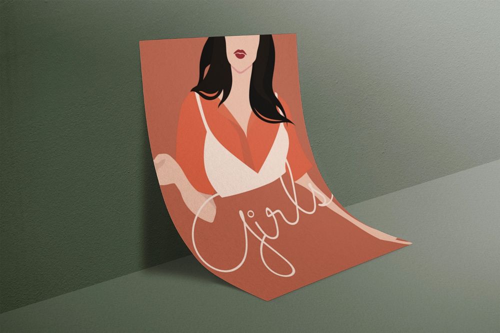 Event poster editable mockup, girl illustration