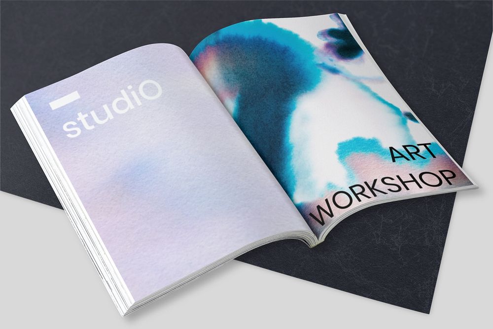 Opened book mockup, art magazine