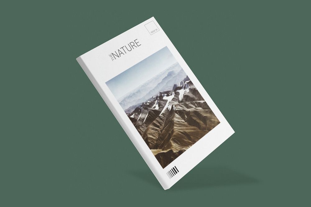 Book cover mockup, nature magazine