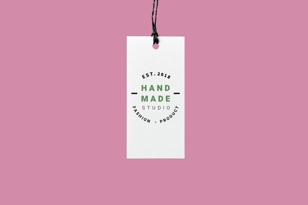 Clothing tag label mockup, fashion product, pink design