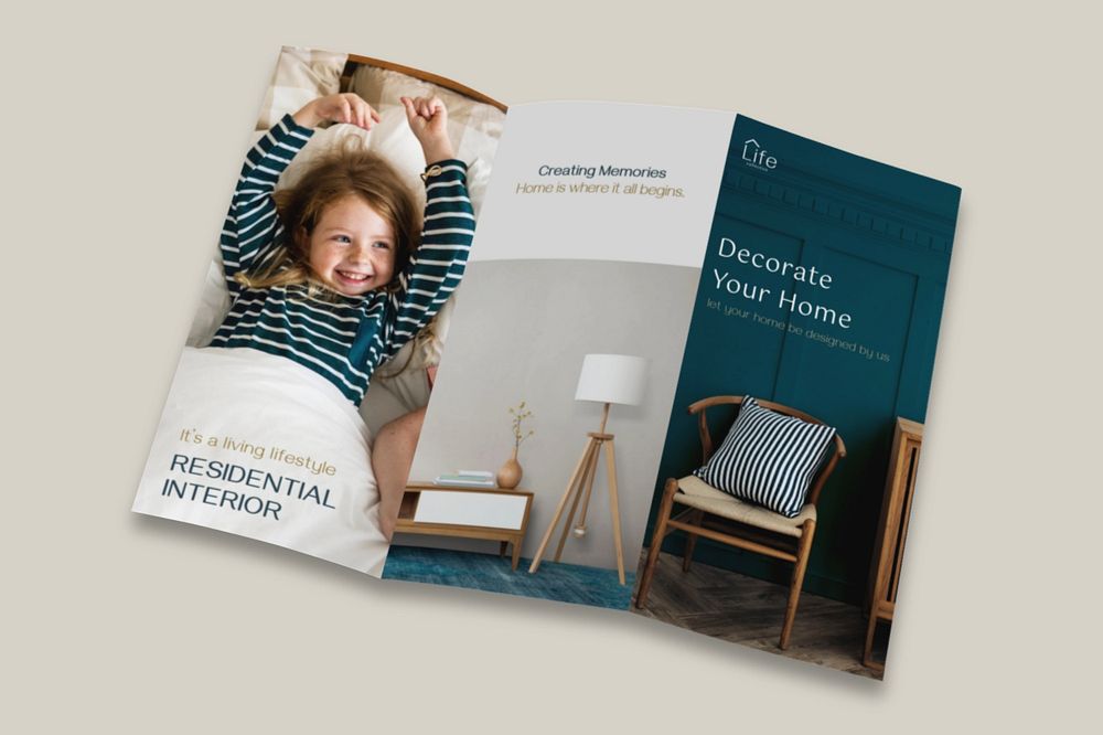 Interior design tri-fold brochure mockup, business design