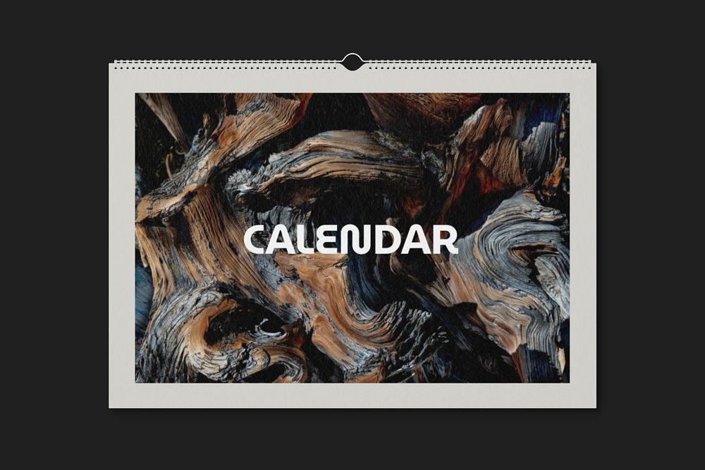 Wall calendar mockup, black 3D design 