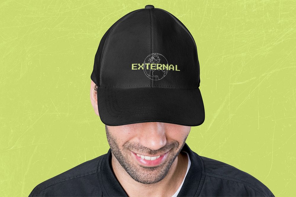 Black cap customizable mockup, headwear fashion