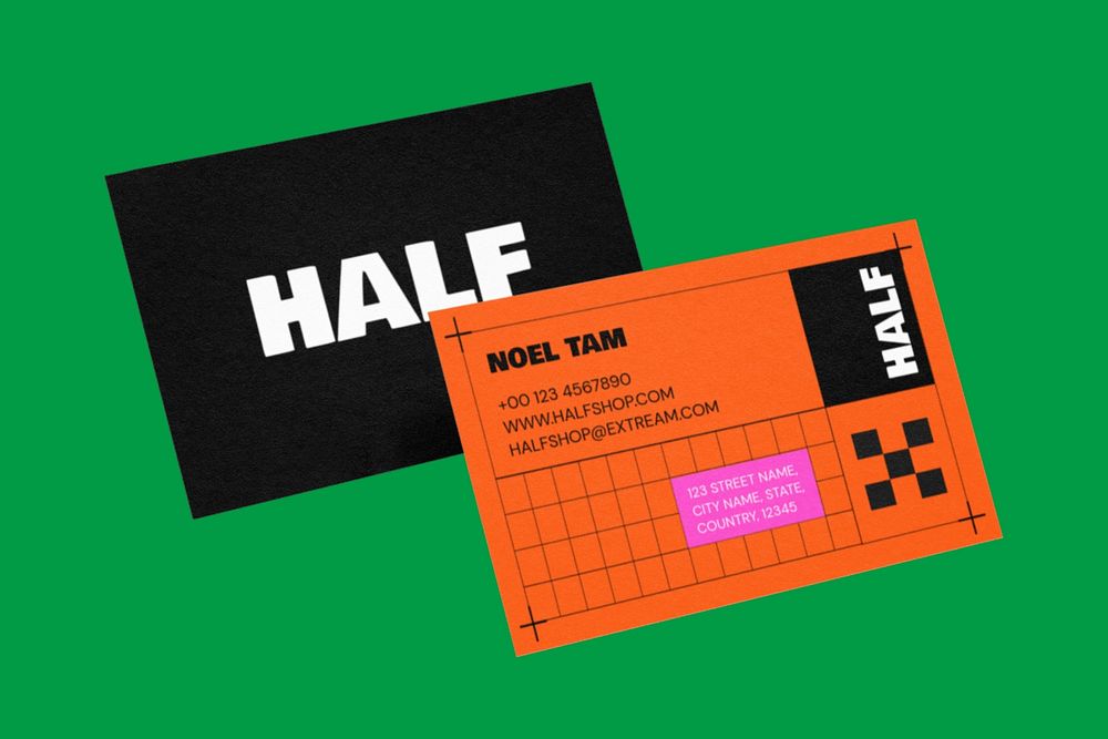 Business card mockup, colorful retro design