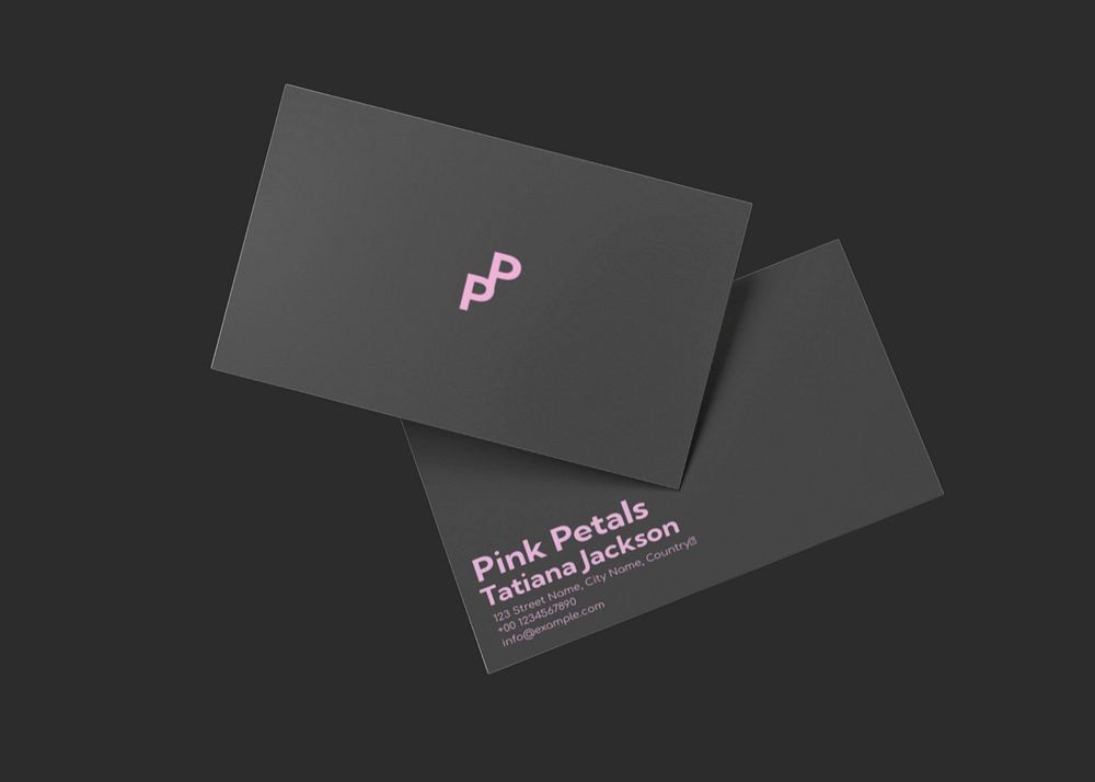 Two business cards mockup, black 3D design 