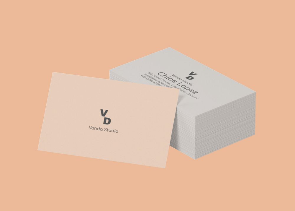 Business card mockup, orange 3D rendering design 