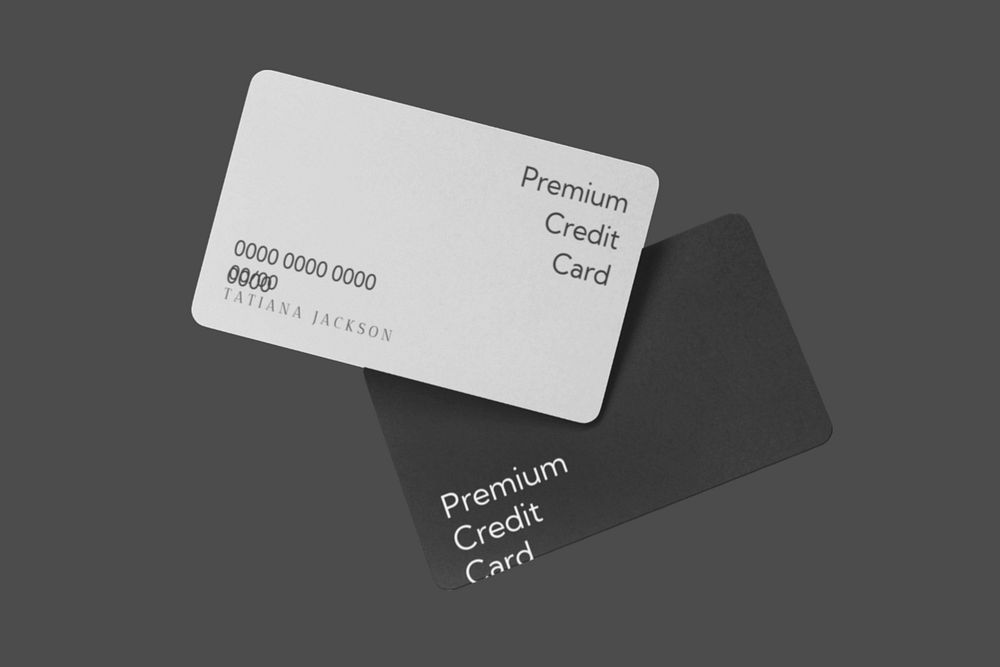 Two credit cards mockup, black & white 3D design 