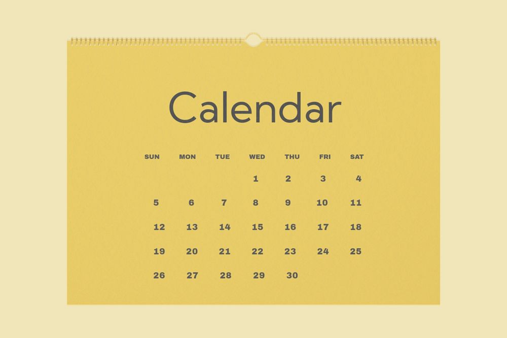 Wall calendar mockup, yellow 3D design 