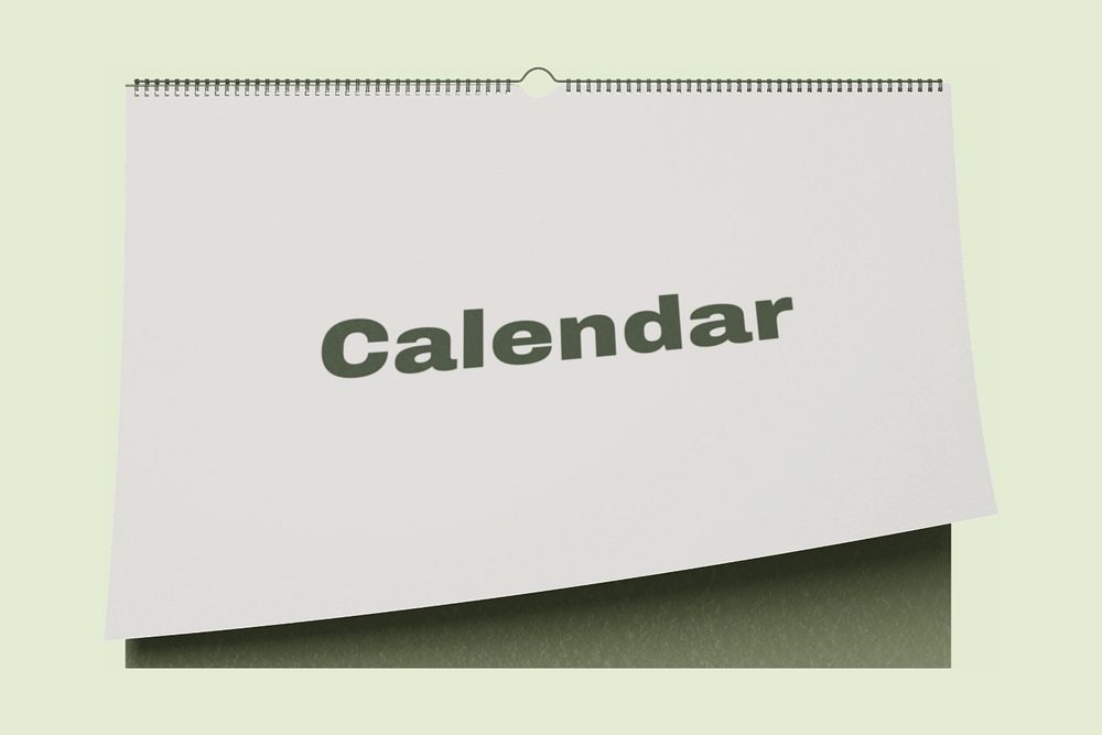 Wall calendar mockup, green 3D rendering design 