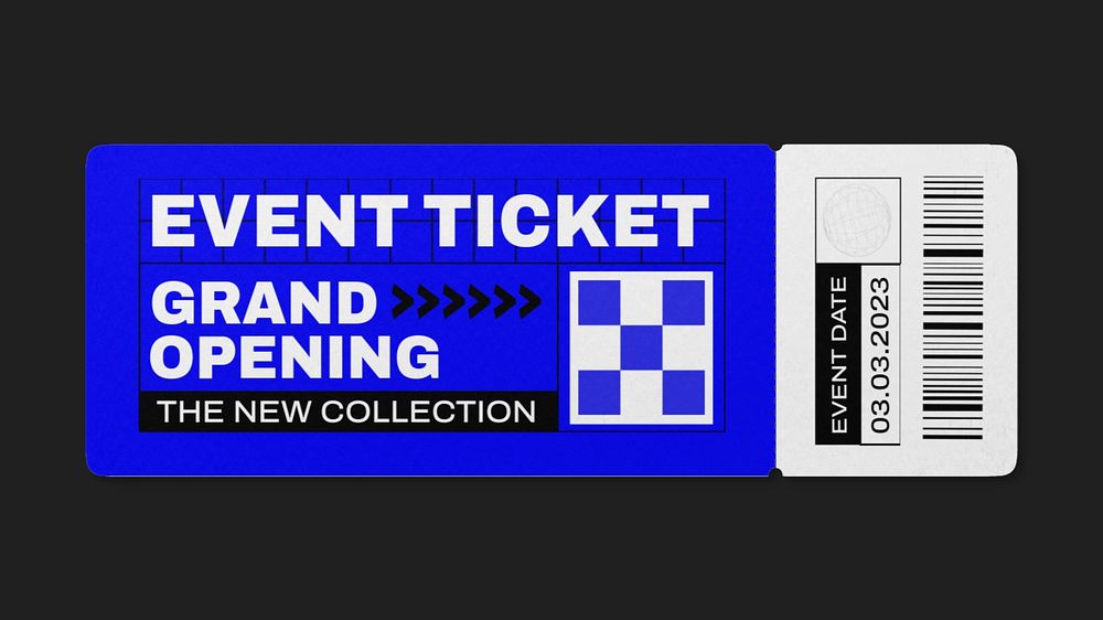 Event ticket mockup, blue 3D rendering design 