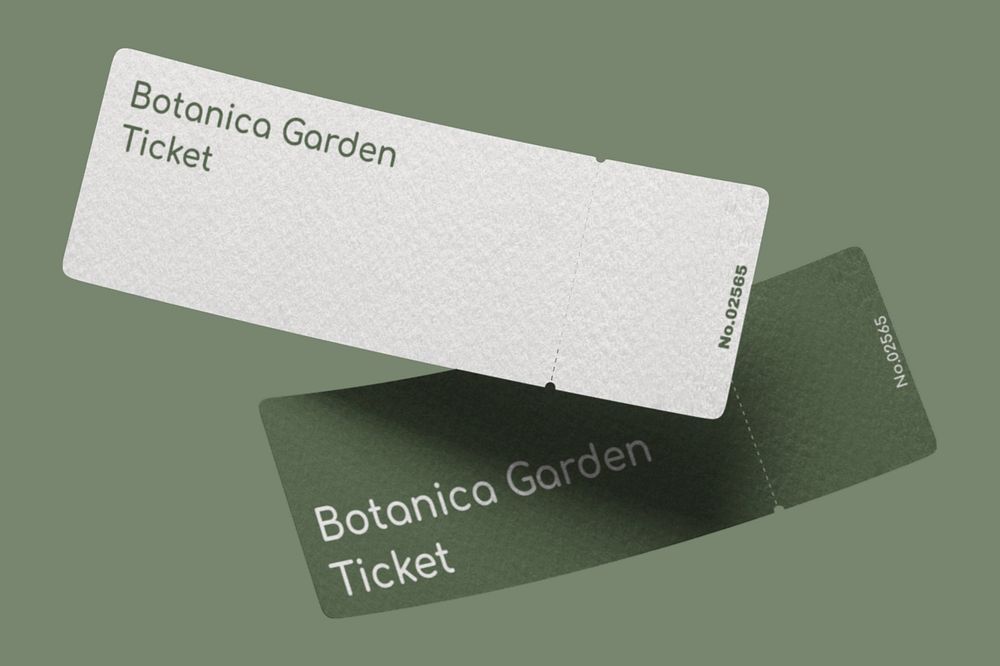 Event ticket mockup, green 3D rendering design 