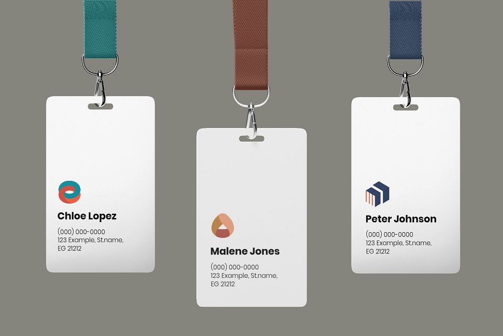 Three ID cards mockup, gray 3D design 