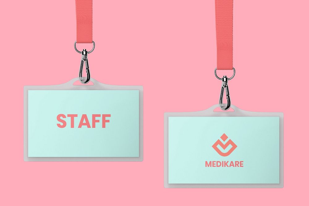 Staff cards mockup, pink 3D rendering design 