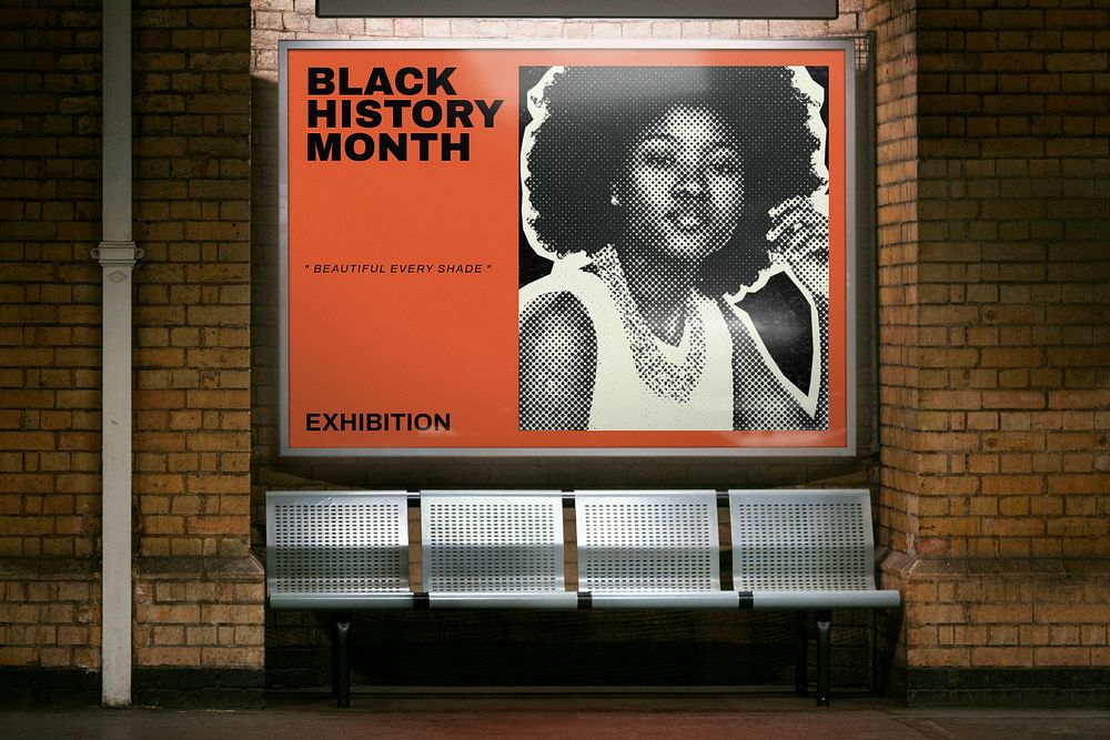 Bus stop sign editable mockup, black history month campaign