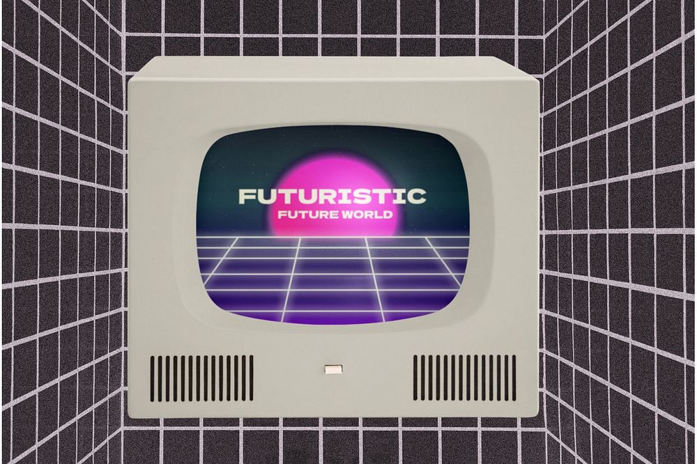 CRT TV editable mockup, retro future design