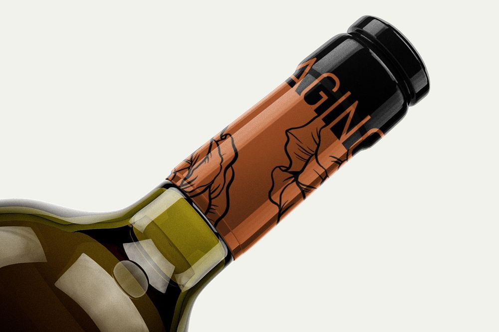 Wine bottle neck label mockup, editable alcohol beverage packaging