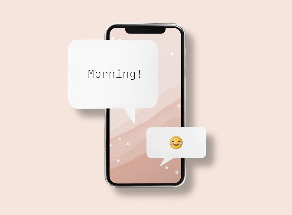 Phone screen mockup, editable chat bubbles