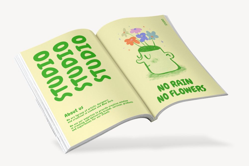 Open magazine mockup, realistic book, customizable design