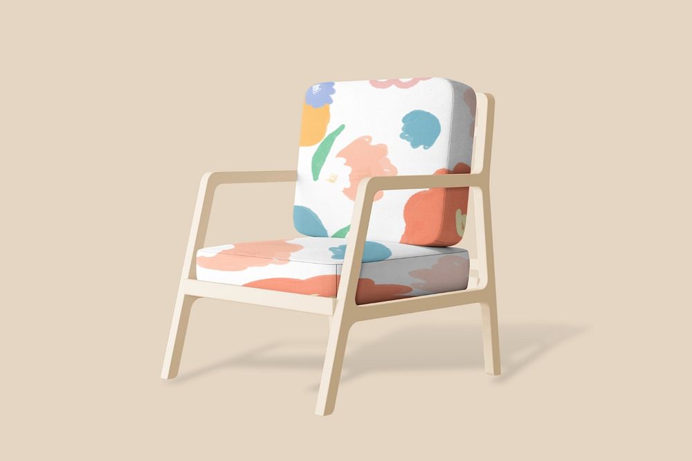 Cute floral armchair mockup, editable design