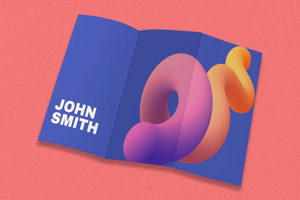 Tri-fold brochure mockup, 3D abstract design, editable design