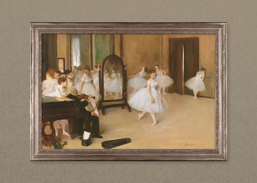 Bronze picture frame mockup, Edgar Degas' The Dance Class remixed by rawpixel