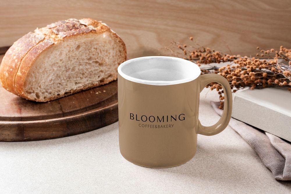 Beige coffee mug mockup, editable product design