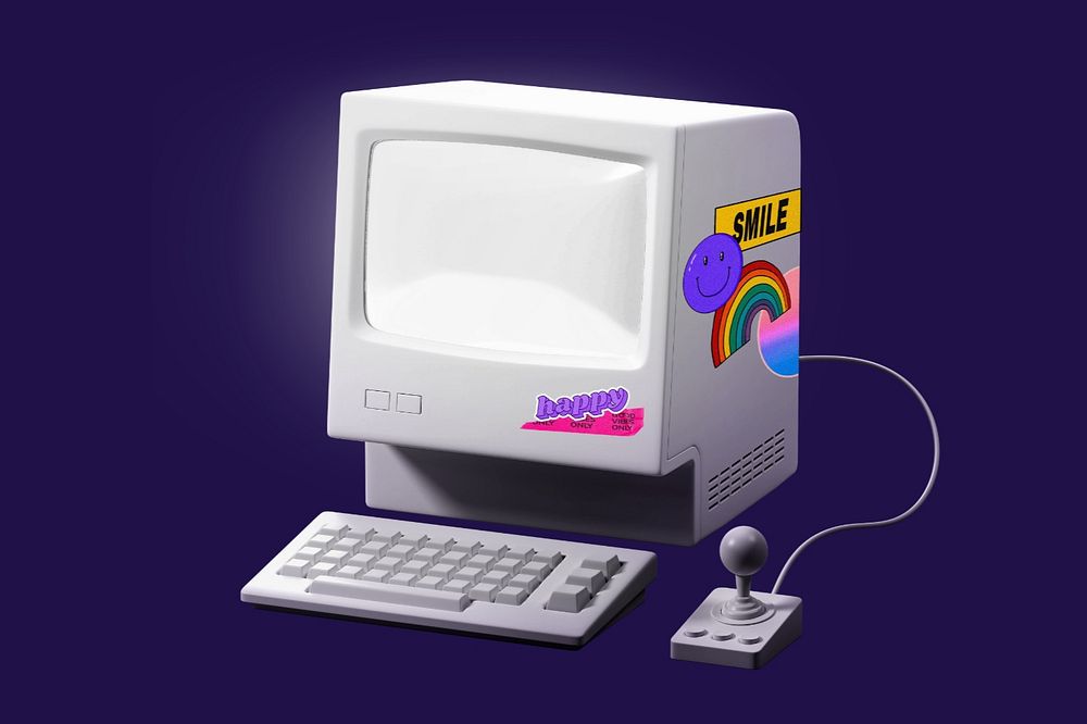 Retro computer screen mockup, editable 3D digital device