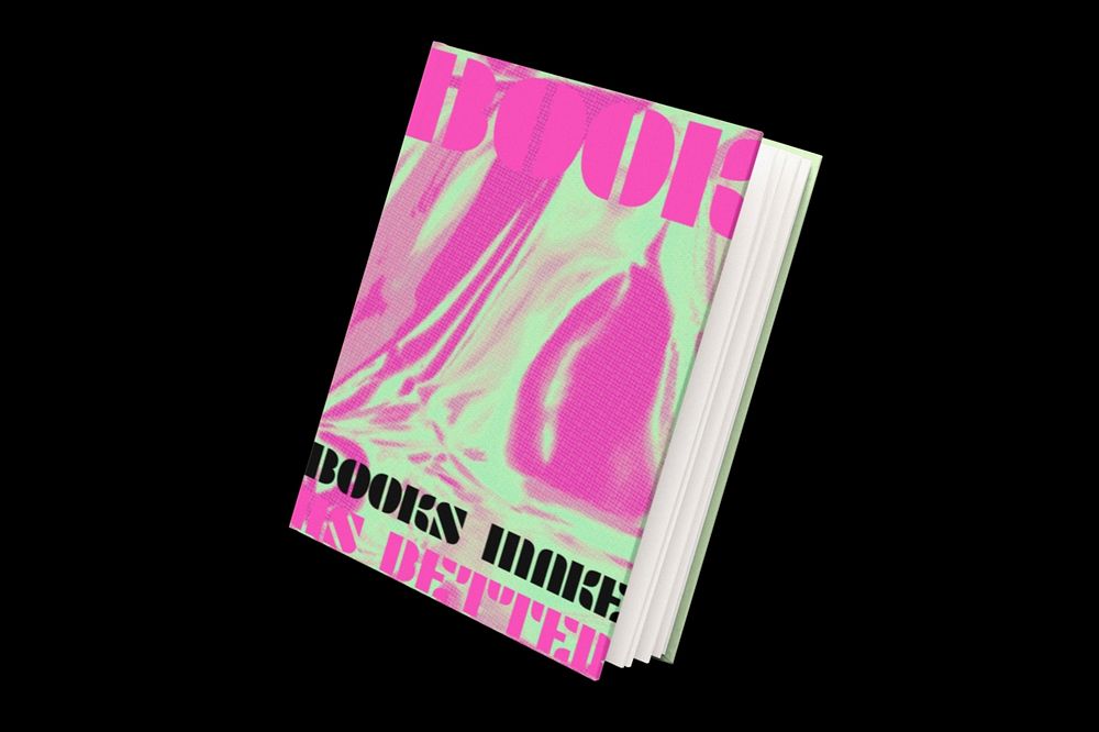 Editable book cover mockup, neon pink and green design