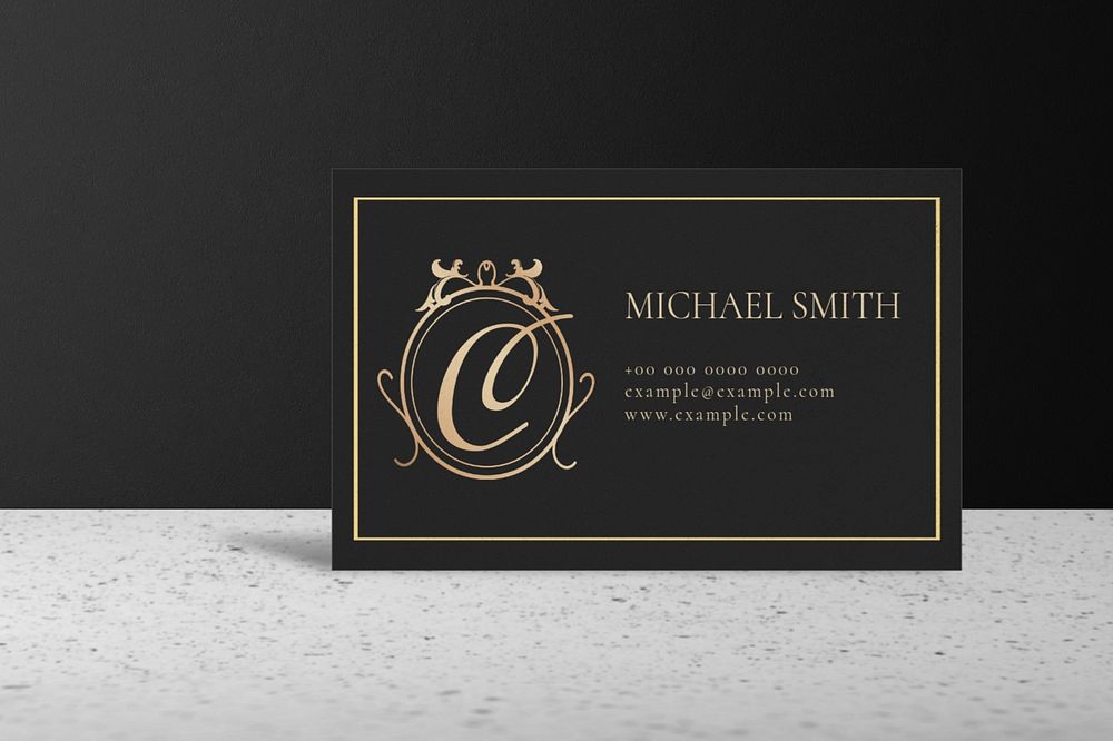 Luxury black business card mockup, editable gold design