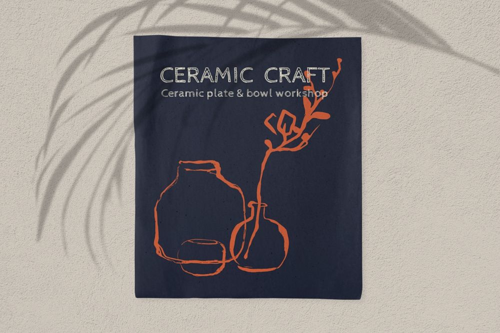 Artistic poster mockup, editable ceramic workshop design