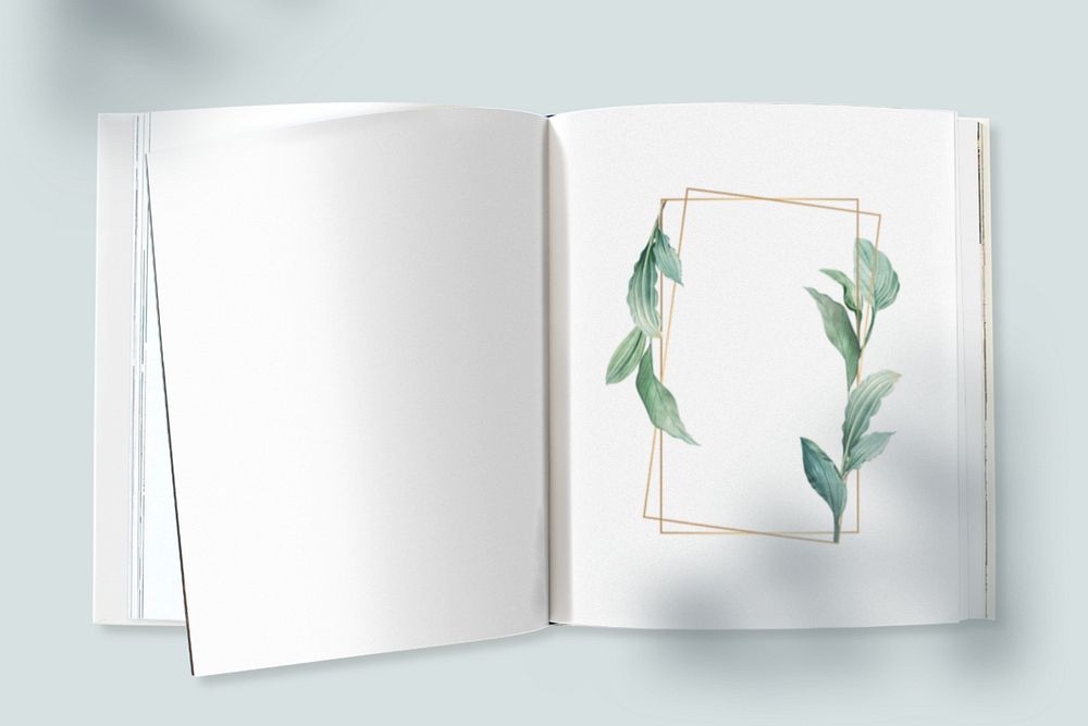 White paper open book mockup, editable flat lay design