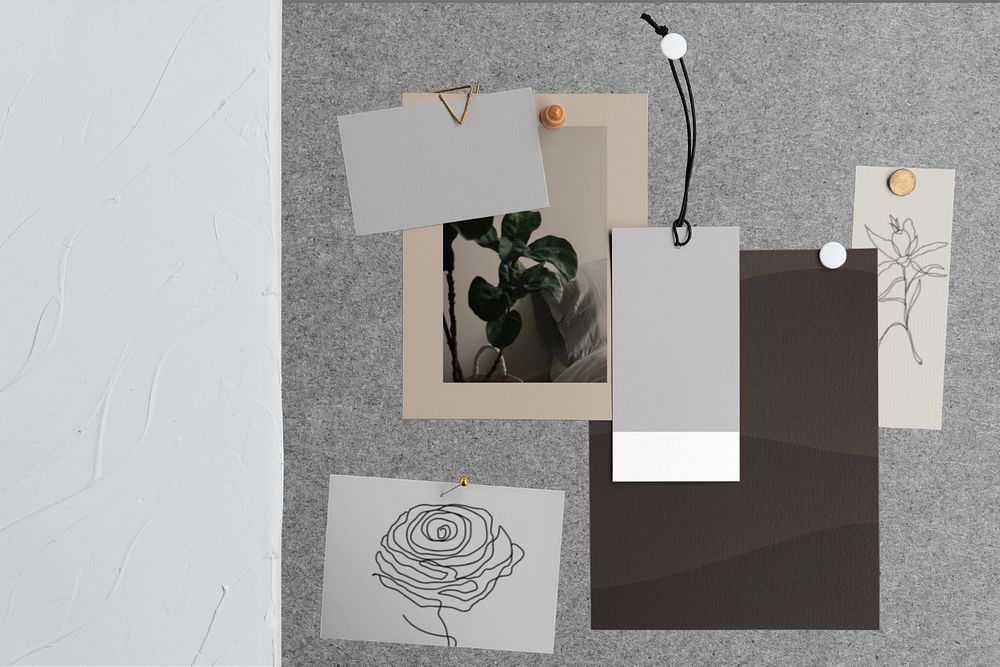 Gray mood board mockup, minimal editable design