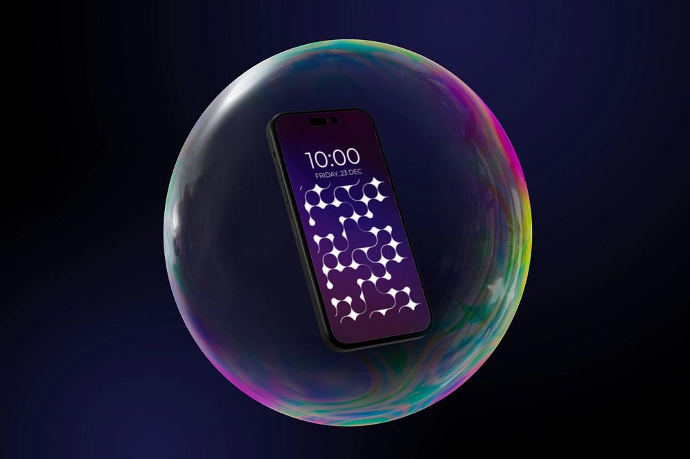 Mobile phone mockup in a bubble, editable design