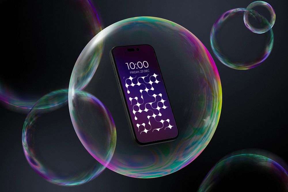 Mobile phone mockup in a bubble, editable design