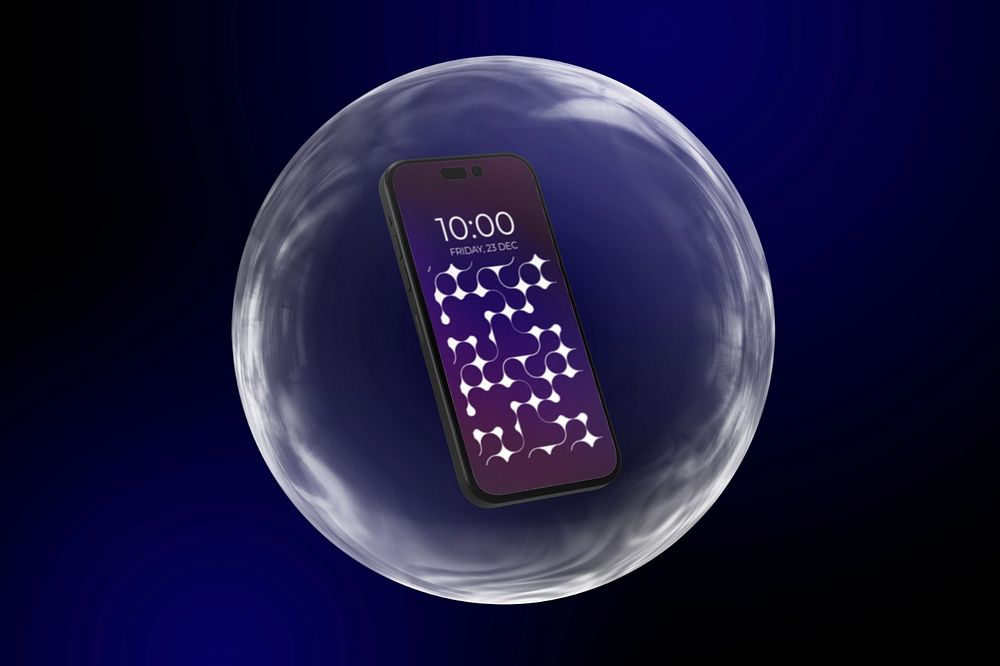 Mobile phone mockup in a bubble, editable design