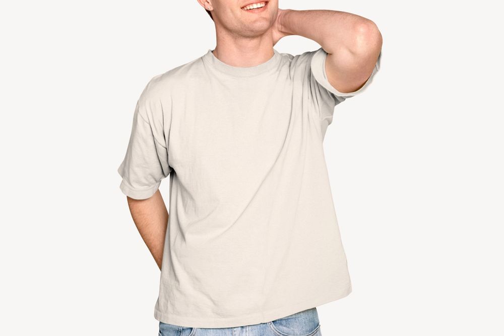 Editable beige tee mockup, men's Summer fashion design