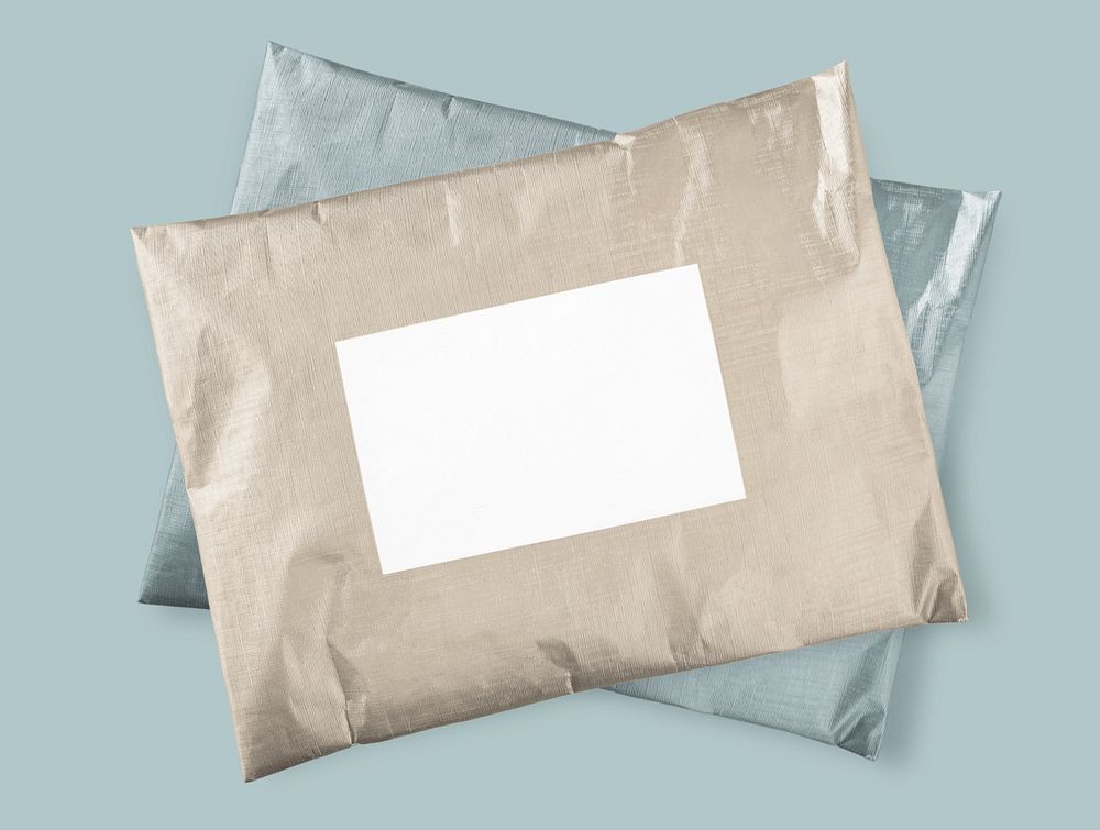 Shipping label mockup, editable paper envelope bag